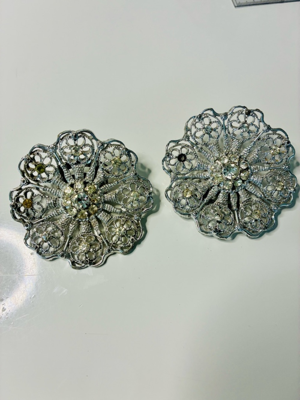 VTG Huge Silver Floral Filigree Statement Clip-On Pot Metal Shoe Clips